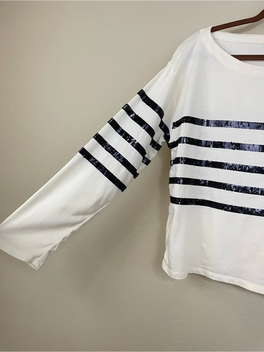 J. Crew Mariner Sequence Striped Jersey Cropped Long Sleeve T Shirt Size M